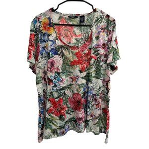 Floral Life Style Womans Blouse Short Sleeve Sz 1X